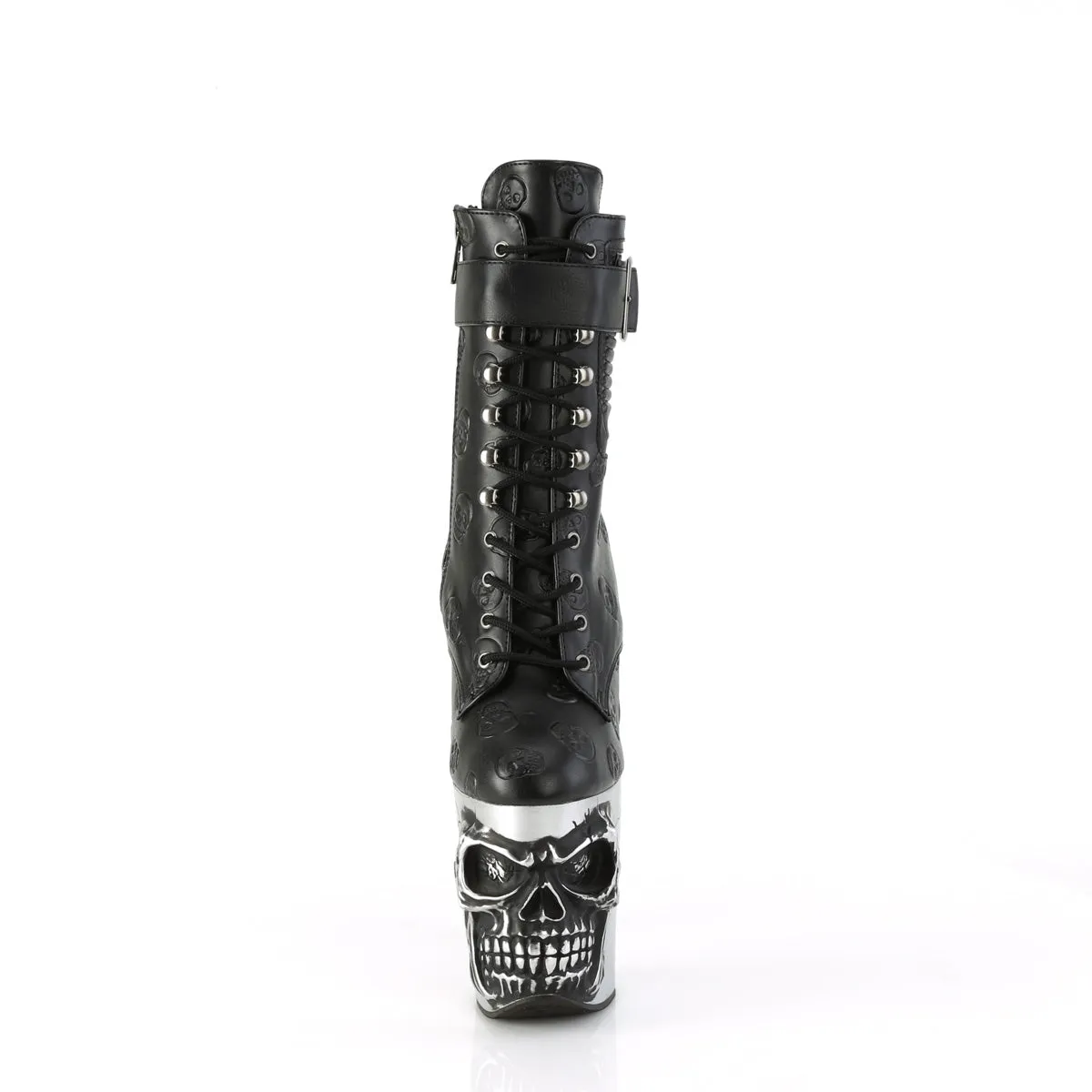 8 Inch Heel RAPTURE-1020STR-02 Black Skull Sculpted Platform