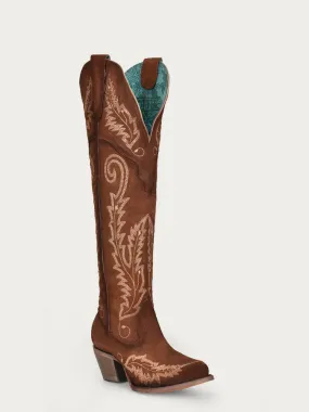 A4405 - WOMEN'S EMBROIDERY BROWN SUEDE TALL TOP J TOE COWBOY BOOT