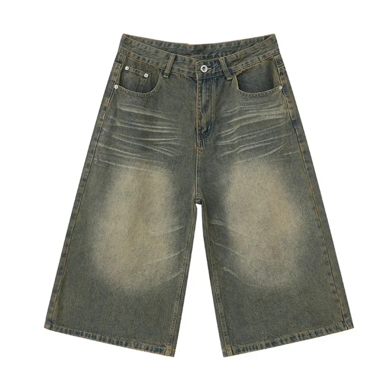 American Style Denim Shorts High Street Straight Calf-Length Pants Summer Men Jeans New Fashion Men's Clothing 9C5970