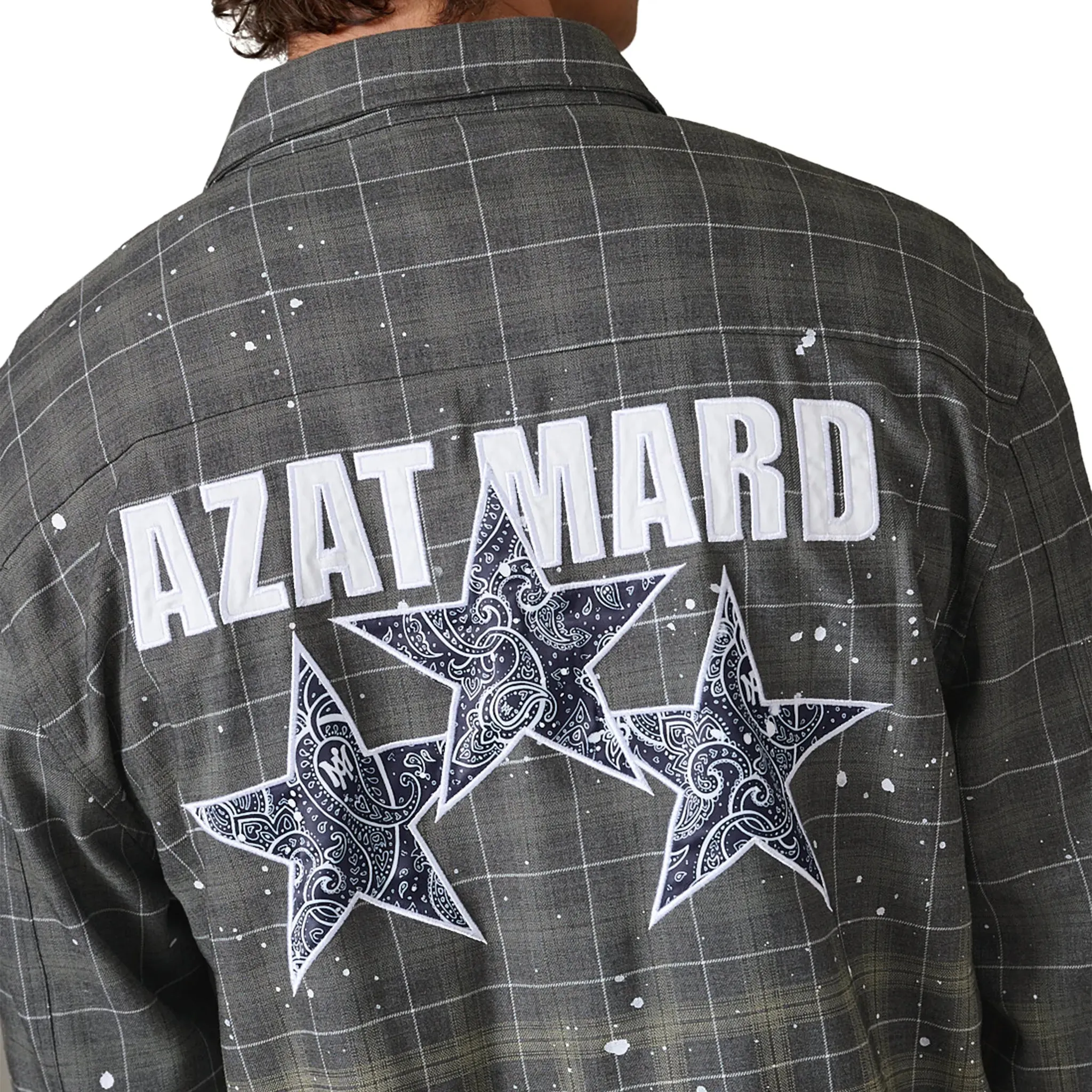 Azat Mard Grey Star Check Shirt