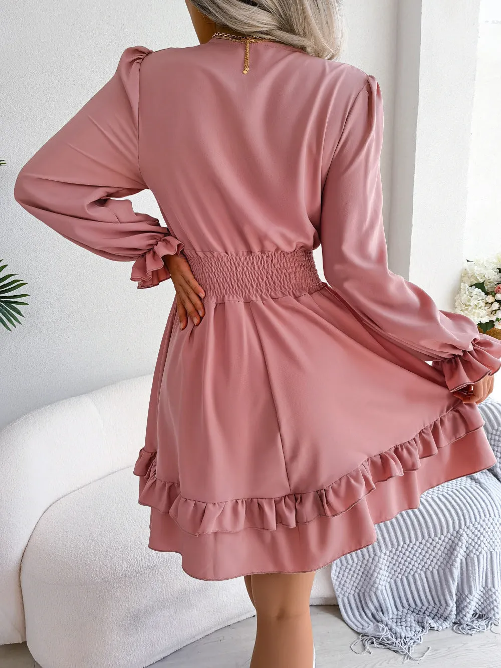 Beautiful Ruffles Lace Up Flowy Chiffon Dress