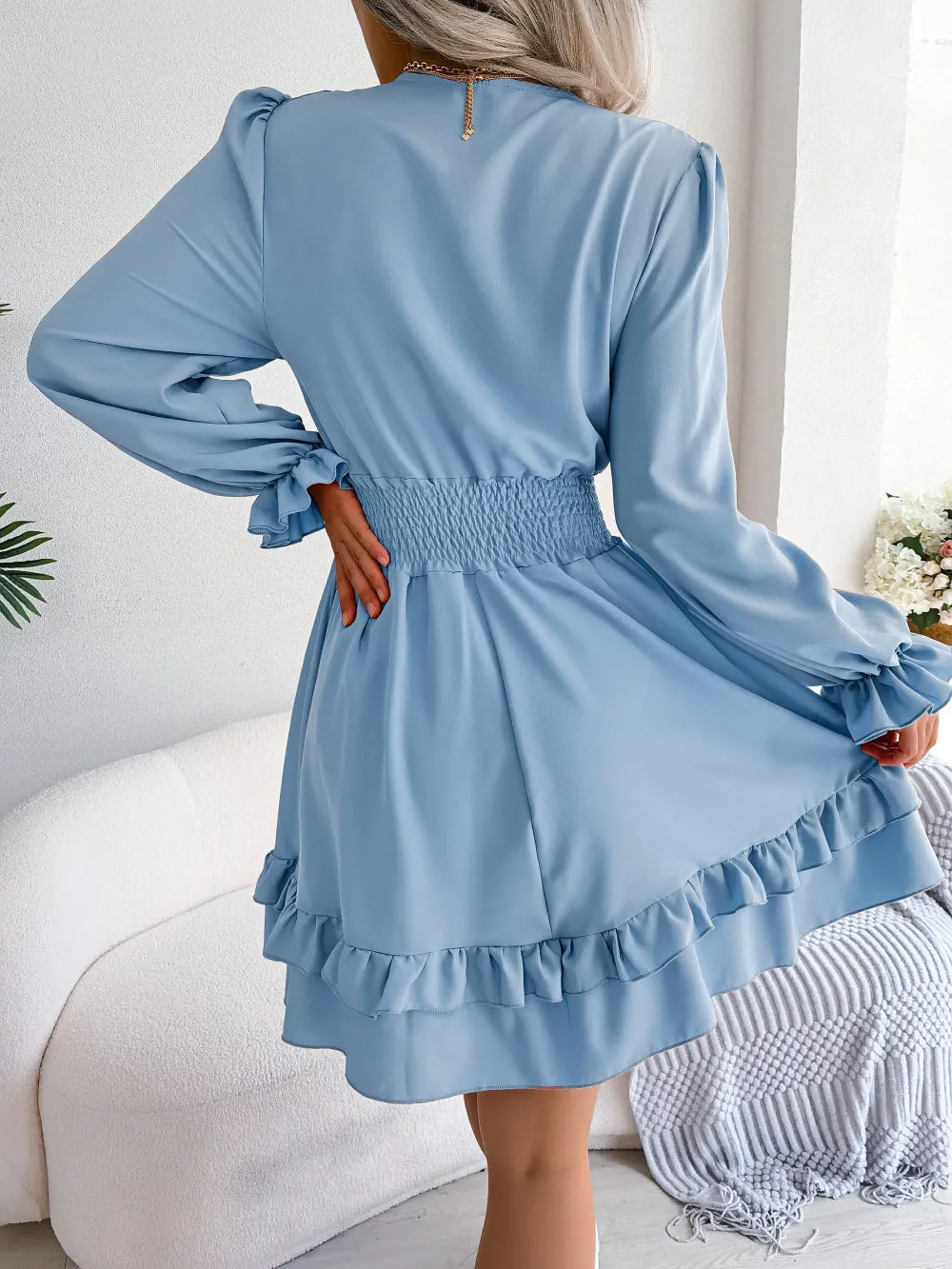 Beautiful Ruffles Lace Up Flowy Chiffon Dress