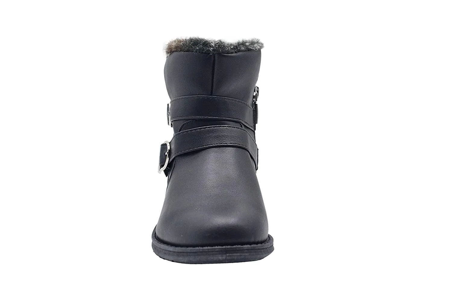 bebe Girls Big Kid Easy Pull-On Short Mid-Calf Ankle Boots Embellished with Faux Fur Trim and Buckles