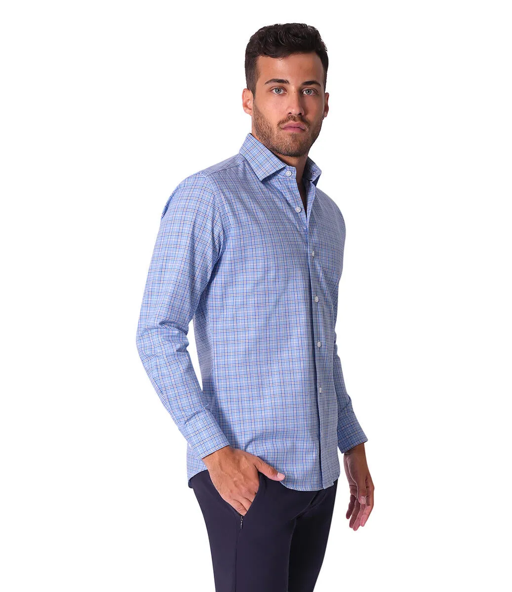 Bertigo Shirt | Lee-02 Blue Stripes Madras Plaid