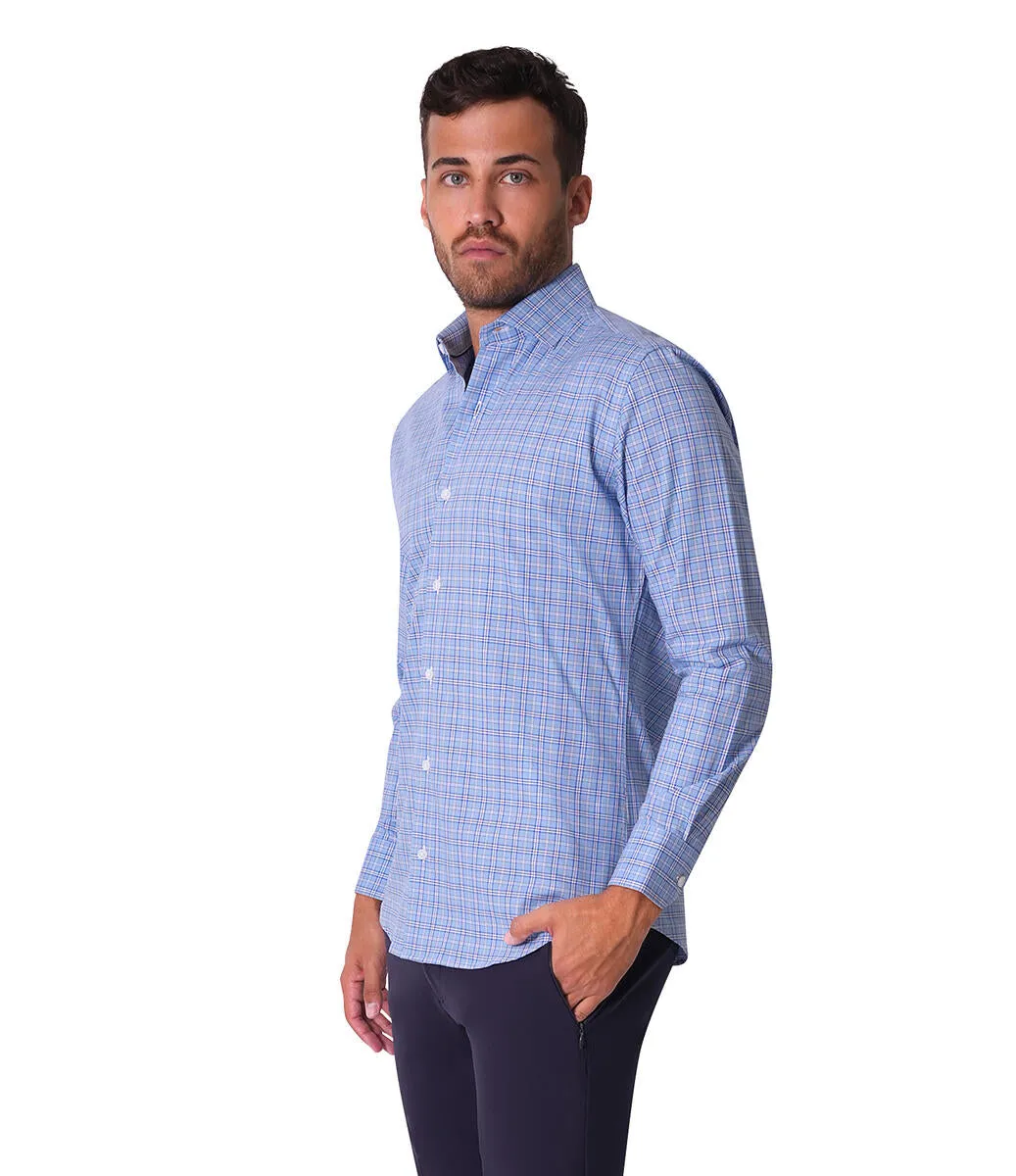 Bertigo Shirt | Lee-02 Blue Stripes Madras Plaid