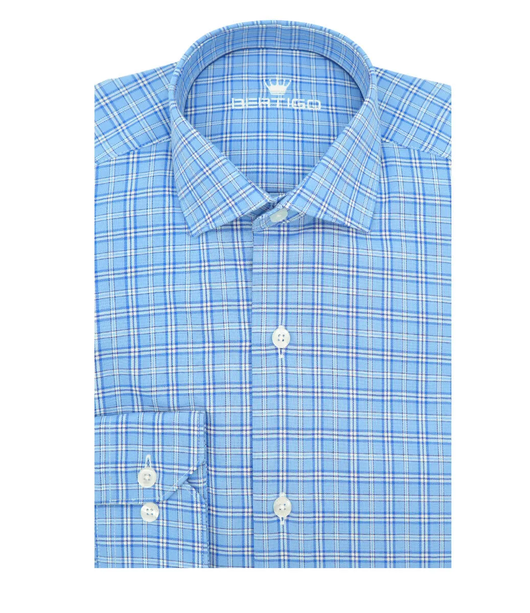 Bertigo Shirt | Lee-02 Blue Stripes Madras Plaid