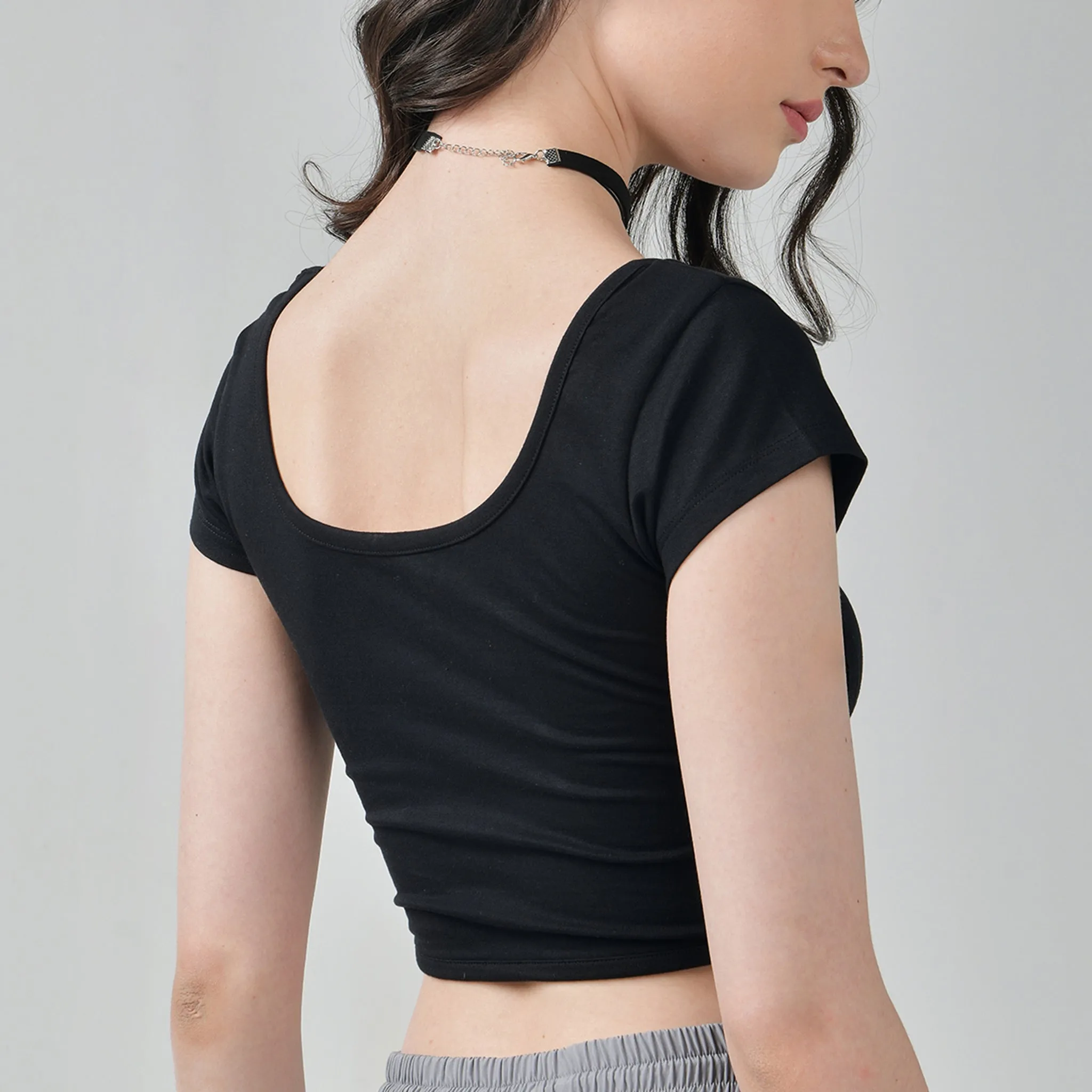 Black Corset Crop Top & Khaki Parachute Pants