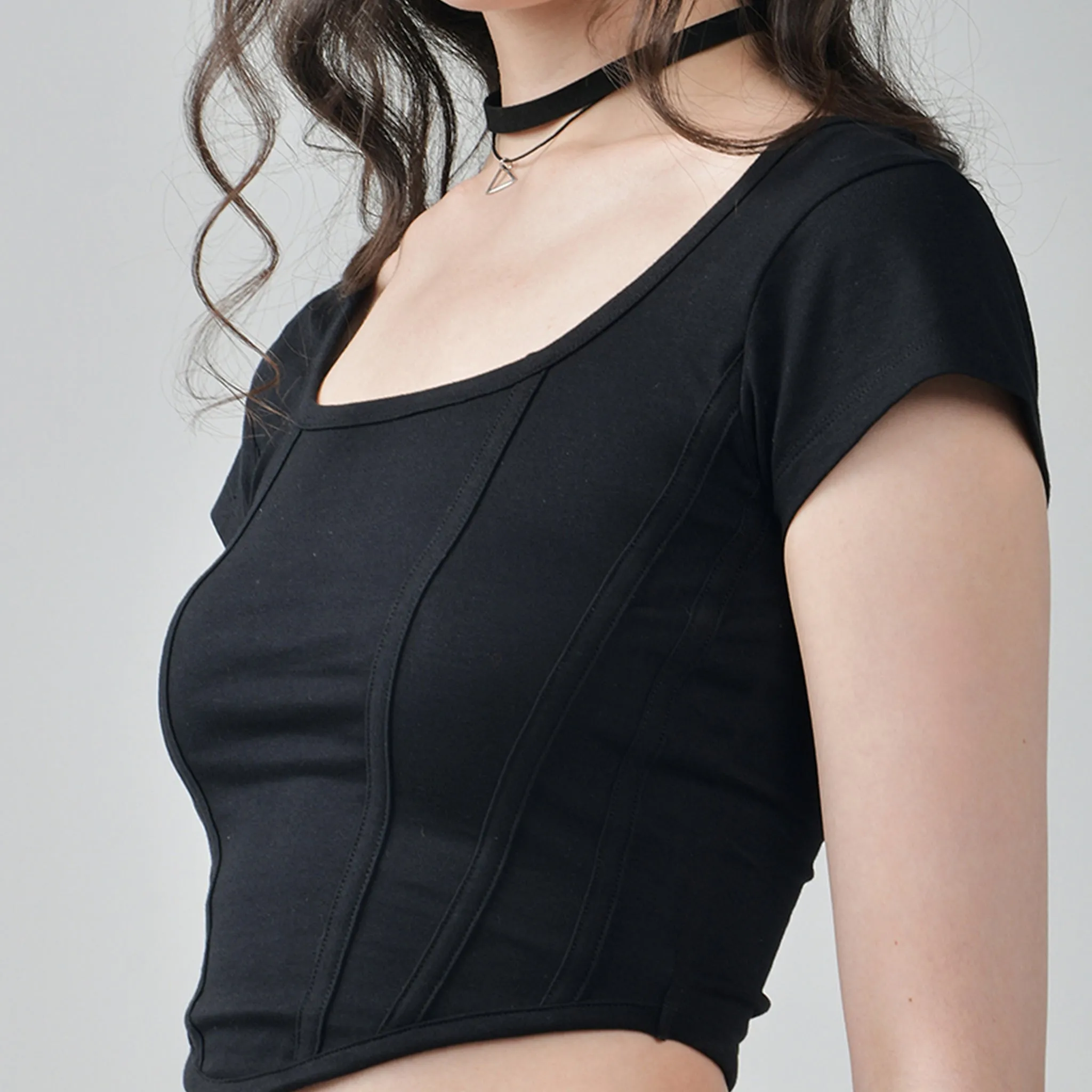 Black Corset Crop Top & Khaki Parachute Pants