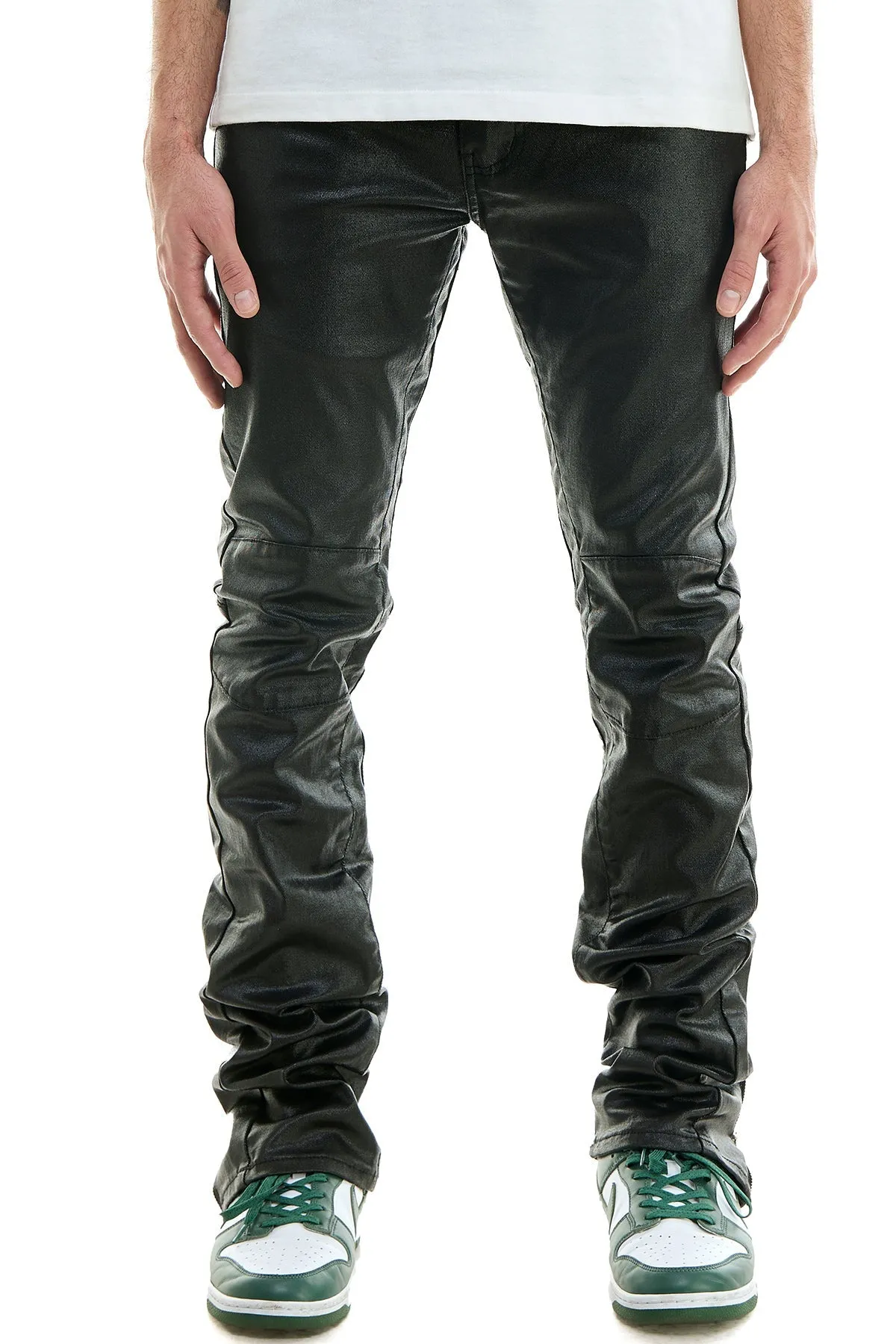 Black Skinny Stacked Pants Flared Jeans for Men