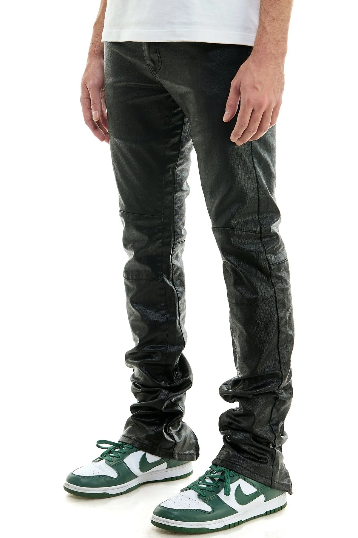 Black Skinny Stacked Pants Flared Jeans for Men