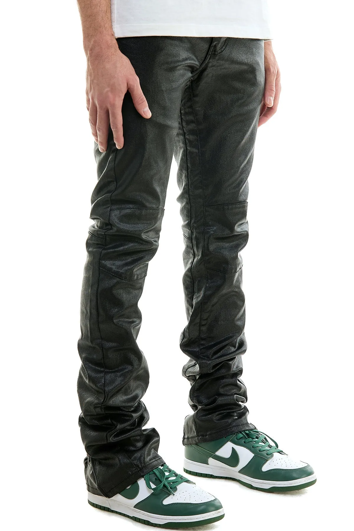 Black Skinny Stacked Pants Flared Jeans for Men