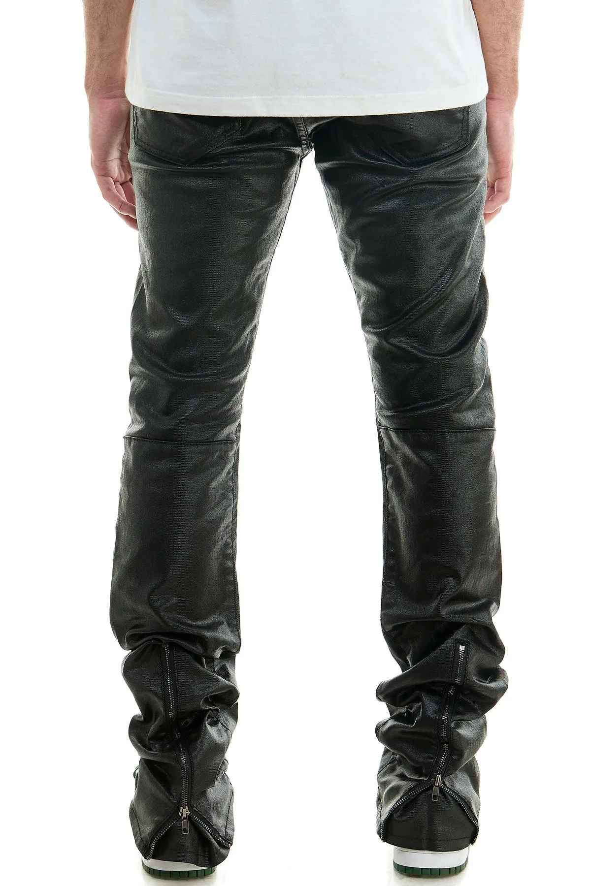 Black Skinny Stacked Pants Flared Jeans for Men