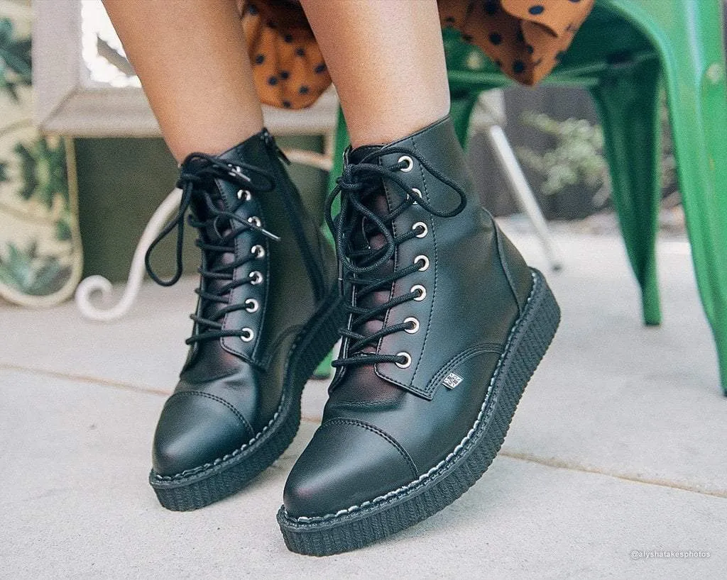 Black TUKskin Pointed Lace Up Boot