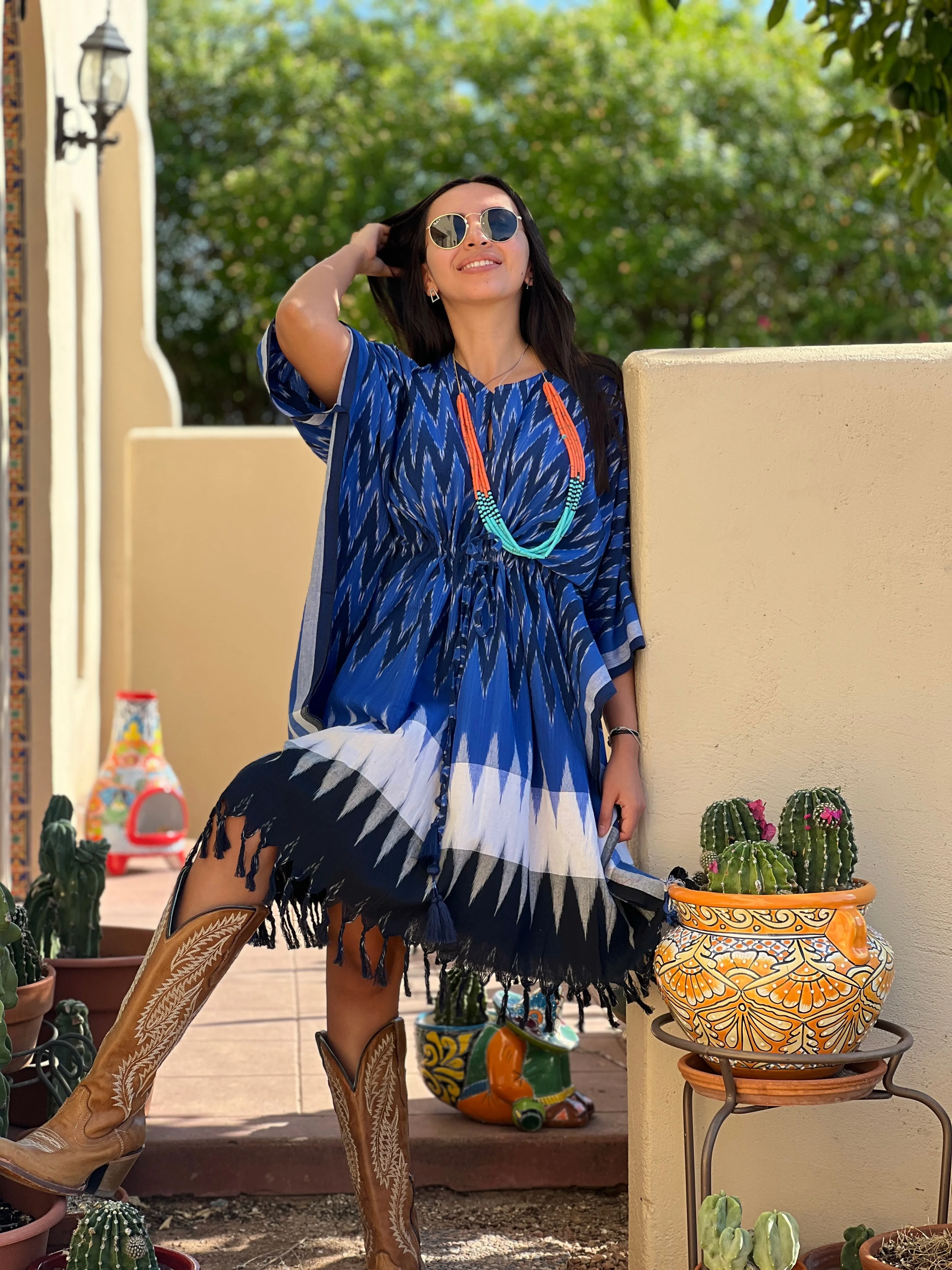 Bosque Cotton Ikat Kaftan Dress Handwoven