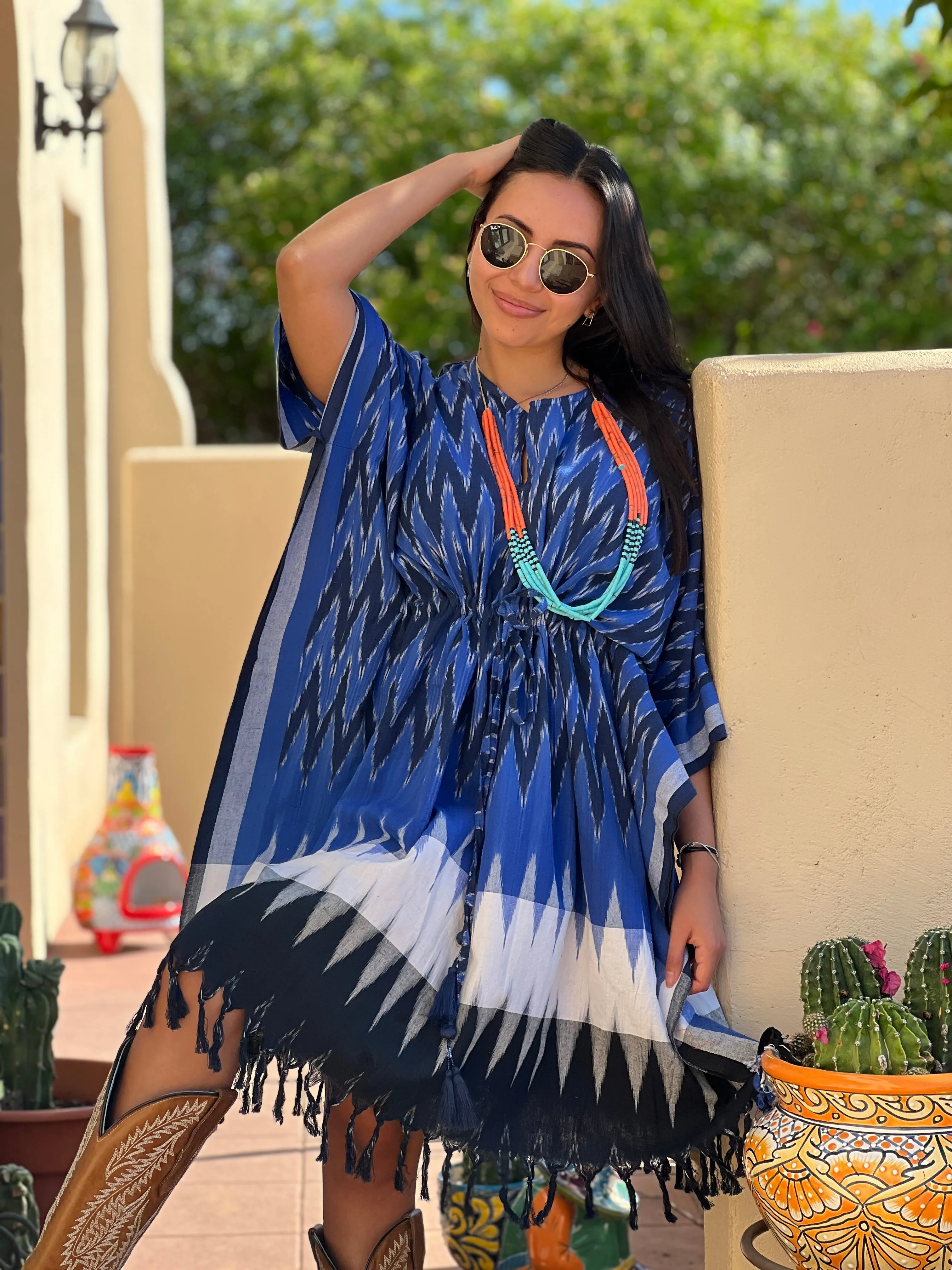 Bosque Cotton Ikat Kaftan Dress Handwoven