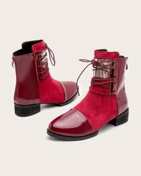 Color-Blocking Lace-up Chunky Heel Ankle Boots