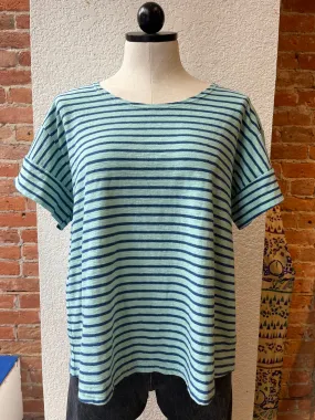 Cut Loose t-shirt, blue stripe linen blend short sleeve