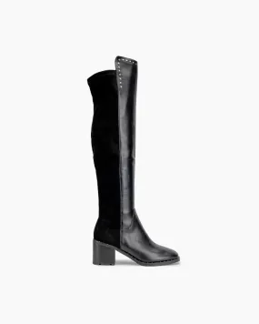 Elastic Calf Chunky Heel Knee High Boots