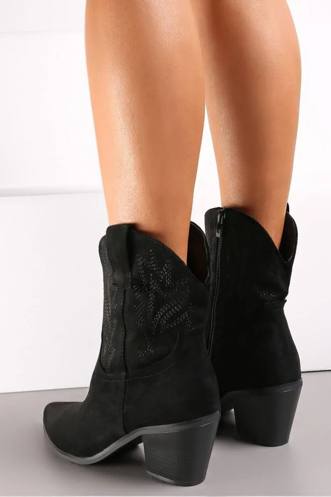 Embroidered Cowgirl Zip Chunky Heel Ankle Boot