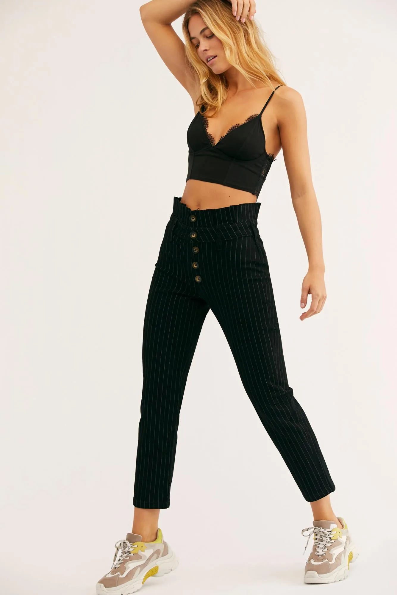 Free People Women's Montella Pinstripe Crop Skinny Pants,,12, Black