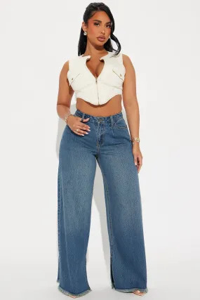 However You Like Pleated Wide Leg Jeans - Dark Wash