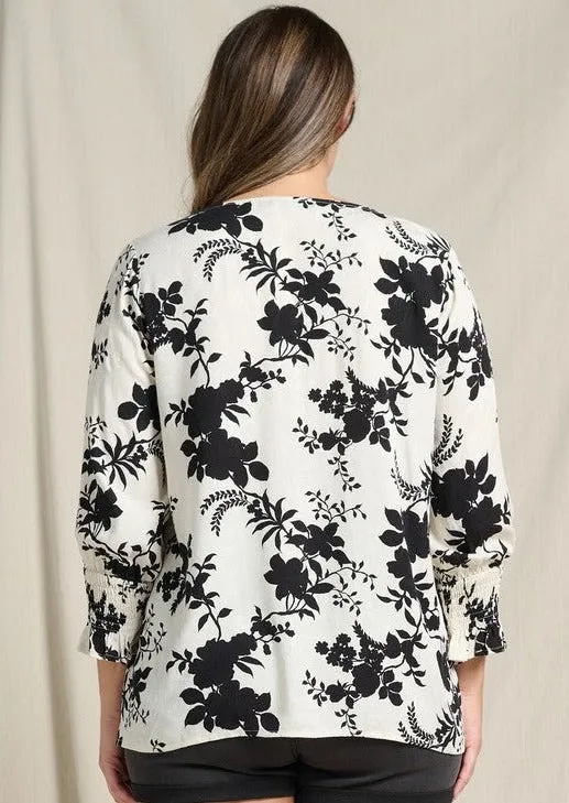 Ivory & Black Floral Smock Sleeve Top