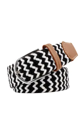 Just Like Fire Braided Elastic Buckle Belt - Black & White