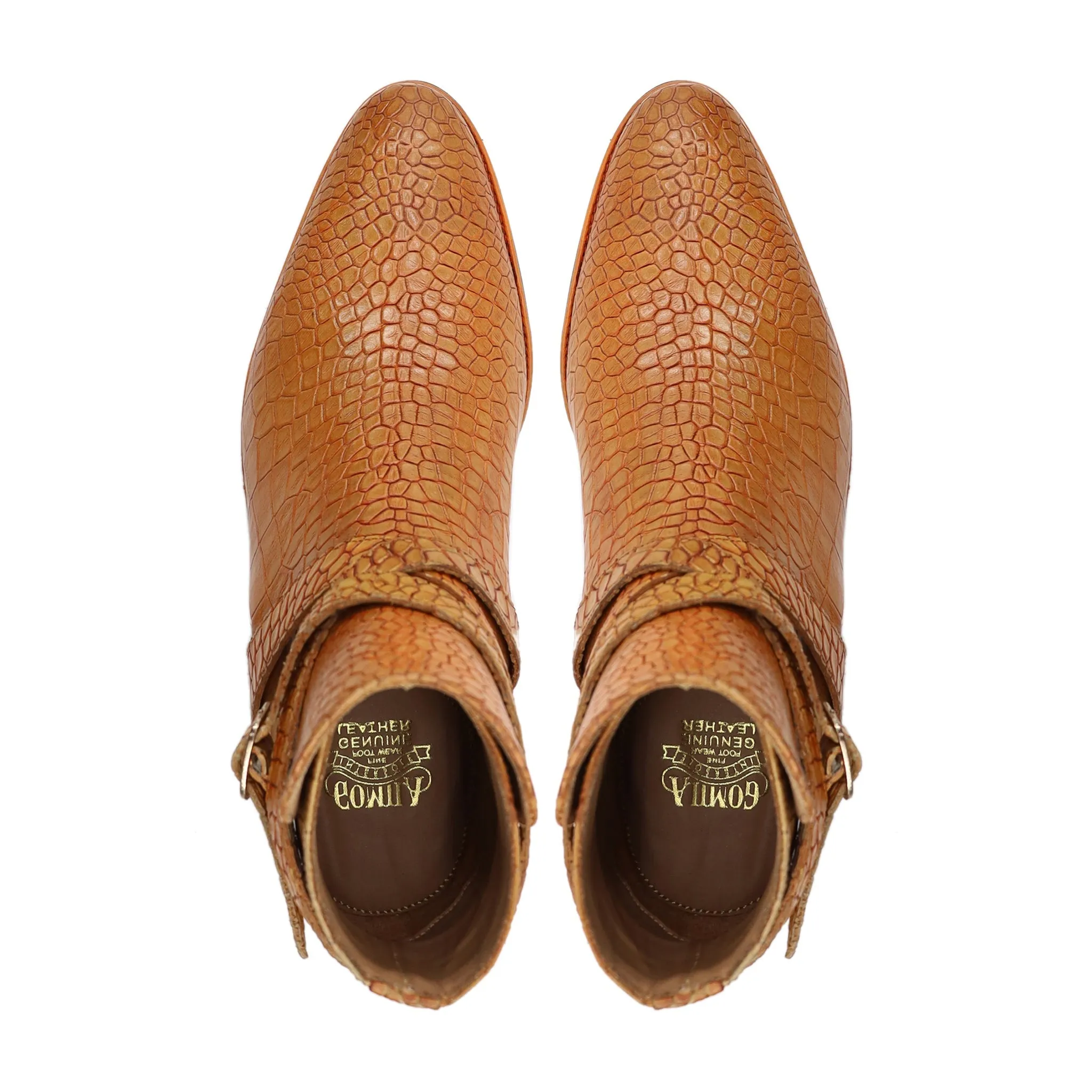 Kongs - Men's Tan Crocodile Printed Calf Leather Jodhpur Boot