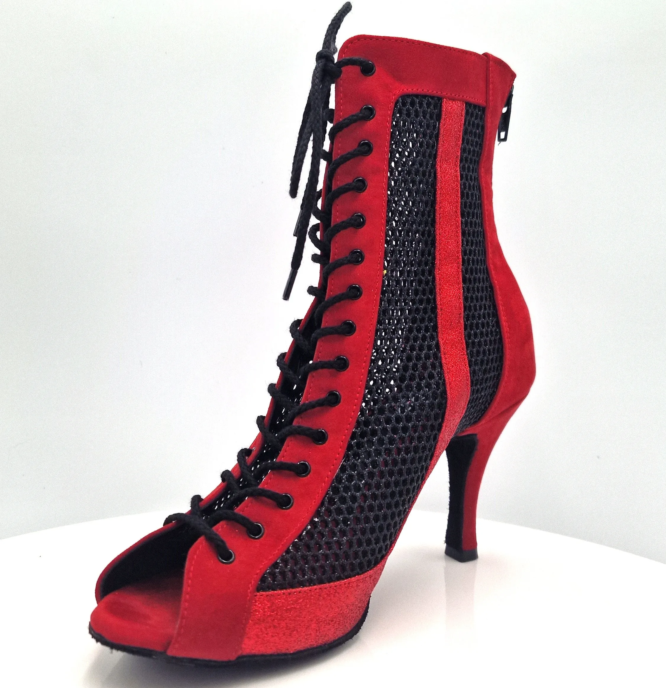 Lidmag S130 Boots Black Net Red Nubuck and Glitter