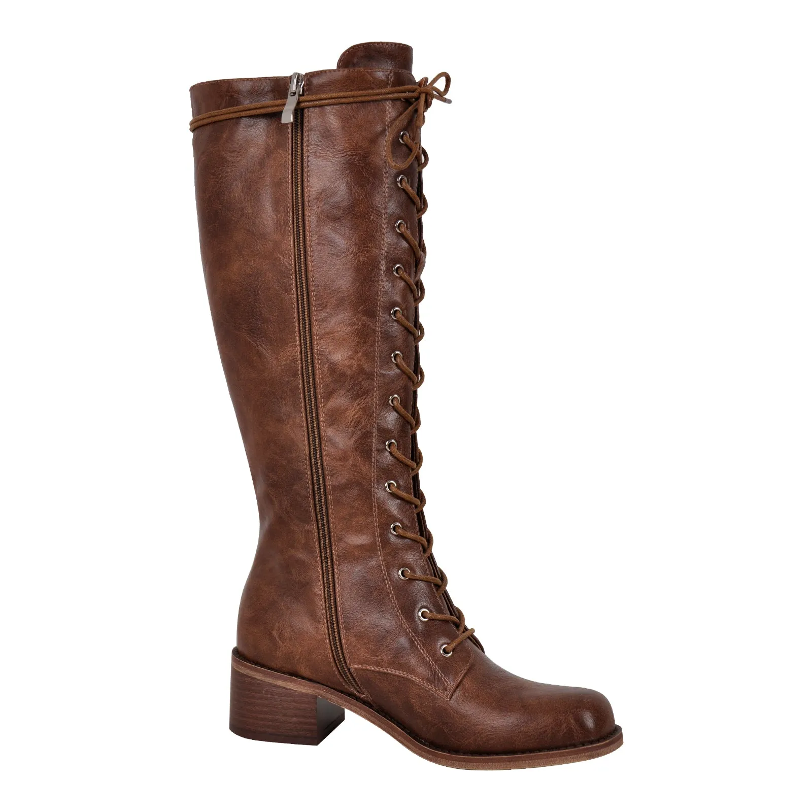 Matte Leather Lace-up Mid-calf Boots