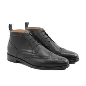 Mechel Mens Classic Black Calfskin Leather Chukka Boots