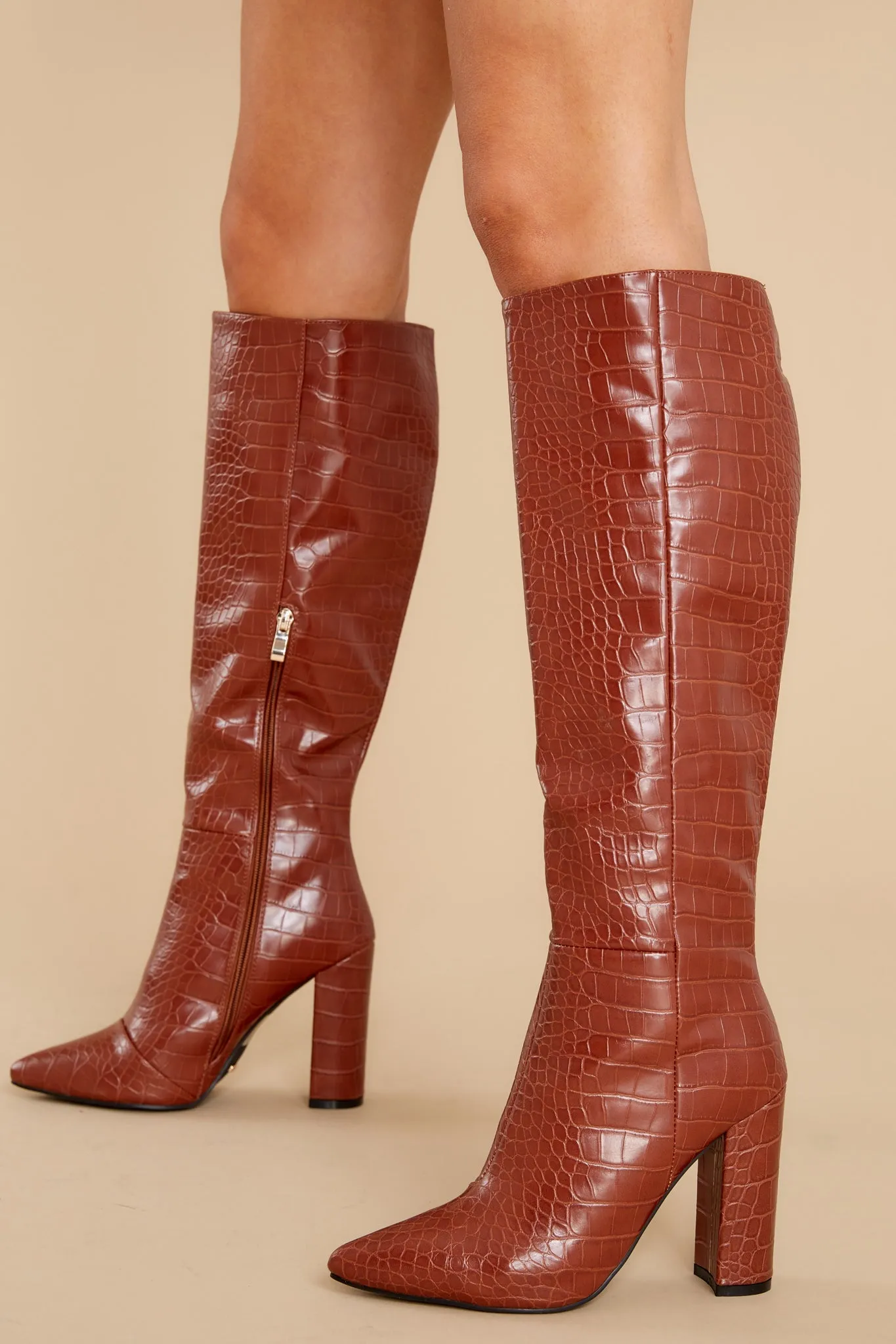 Milla Sepia Croc Knee High Boots