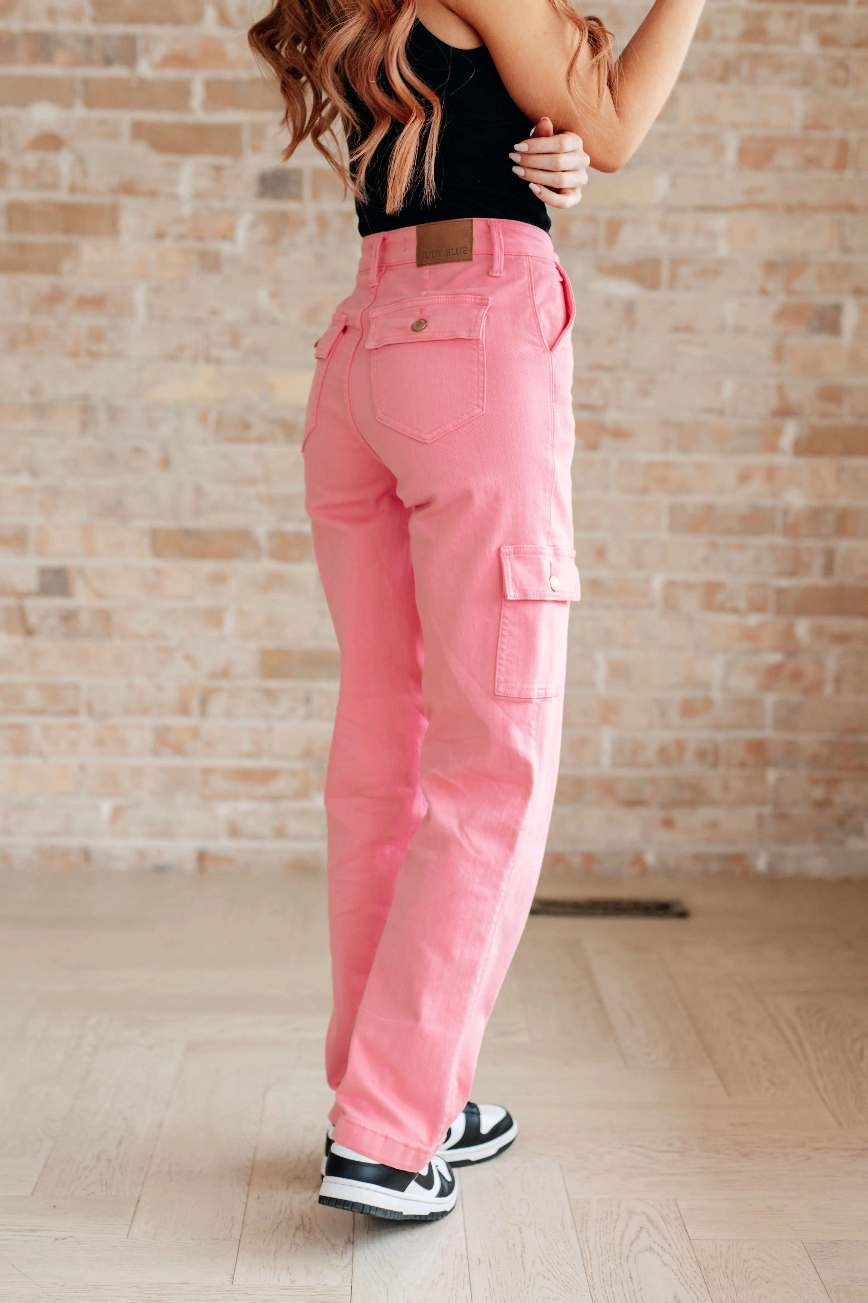 Peggy High Rise Cargo Straight Jeans by Judy Blue in Pink