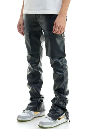 Skinny Stacked Pants Faux Leather In Black Flare Men's Jeans