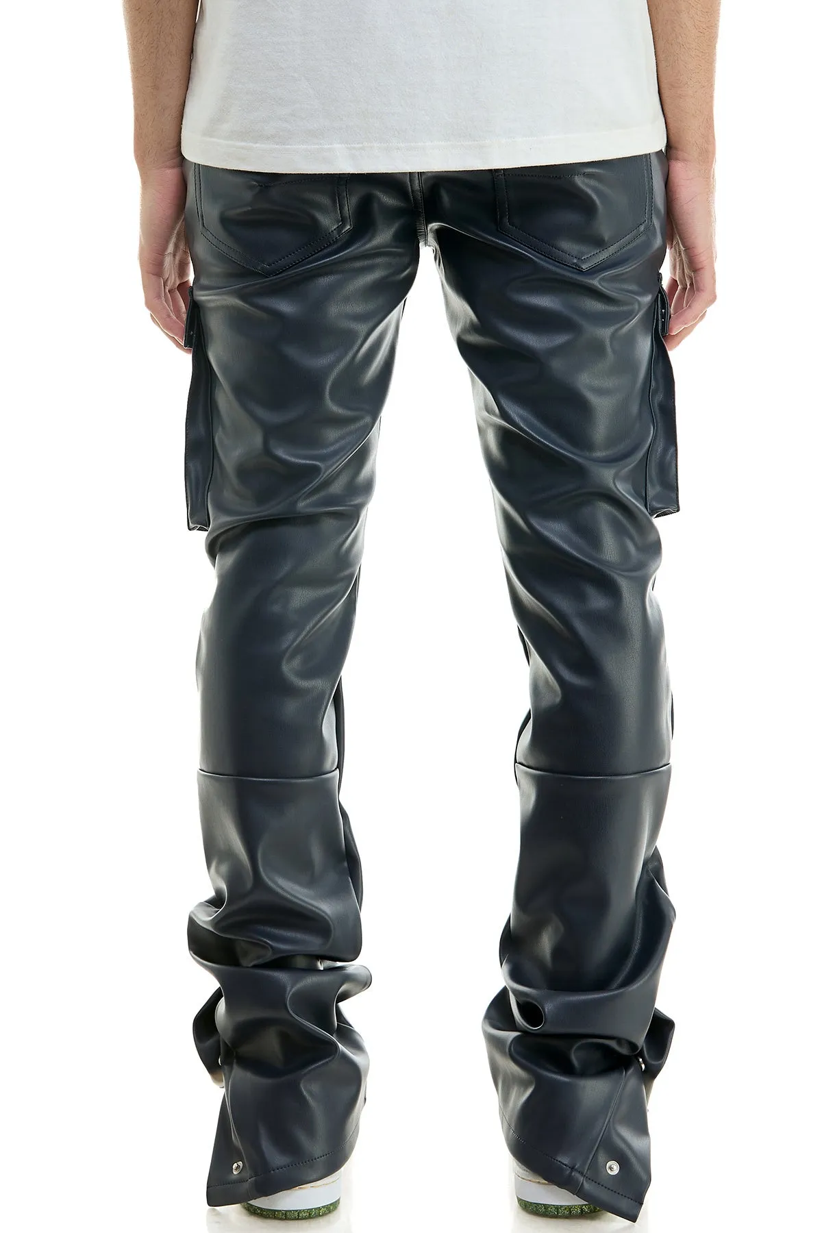 Skinny Stacked Pants Faux Leather In Black Flare Men's Jeans