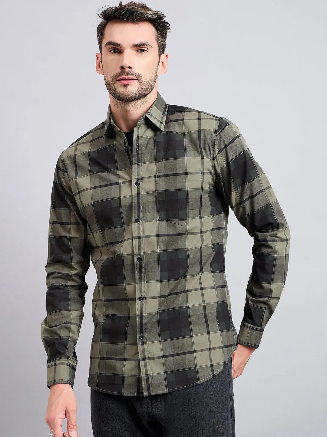 Style Quotient Men Green cotton Checks Shirt