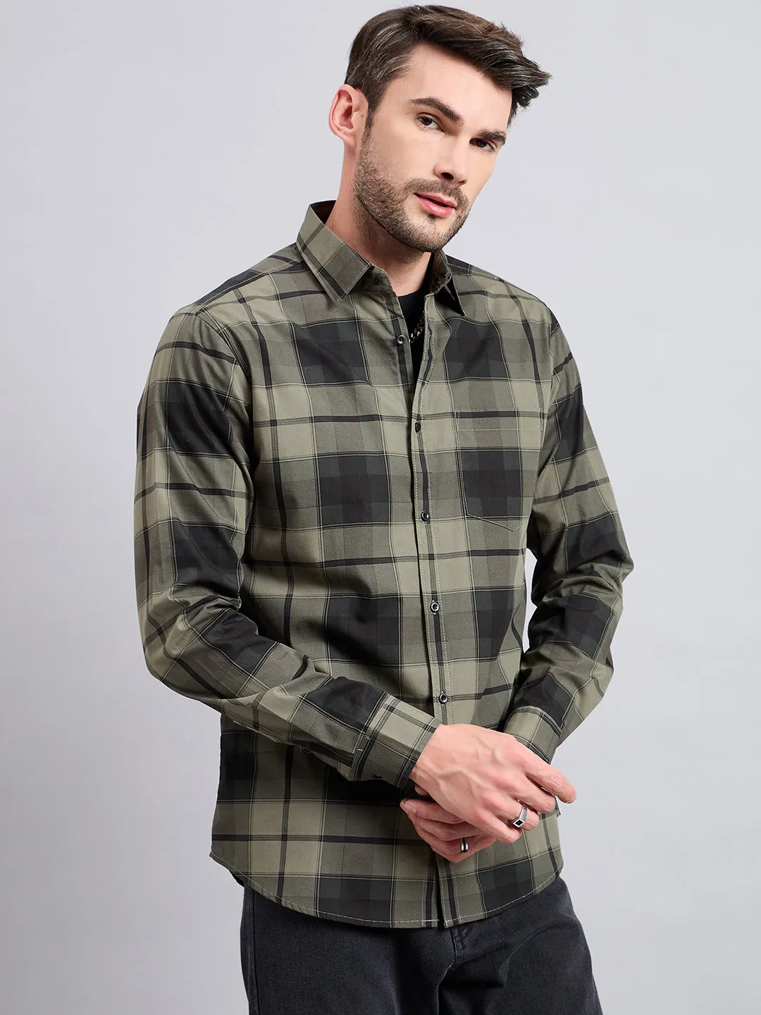 Style Quotient Men Green cotton Checks Shirt