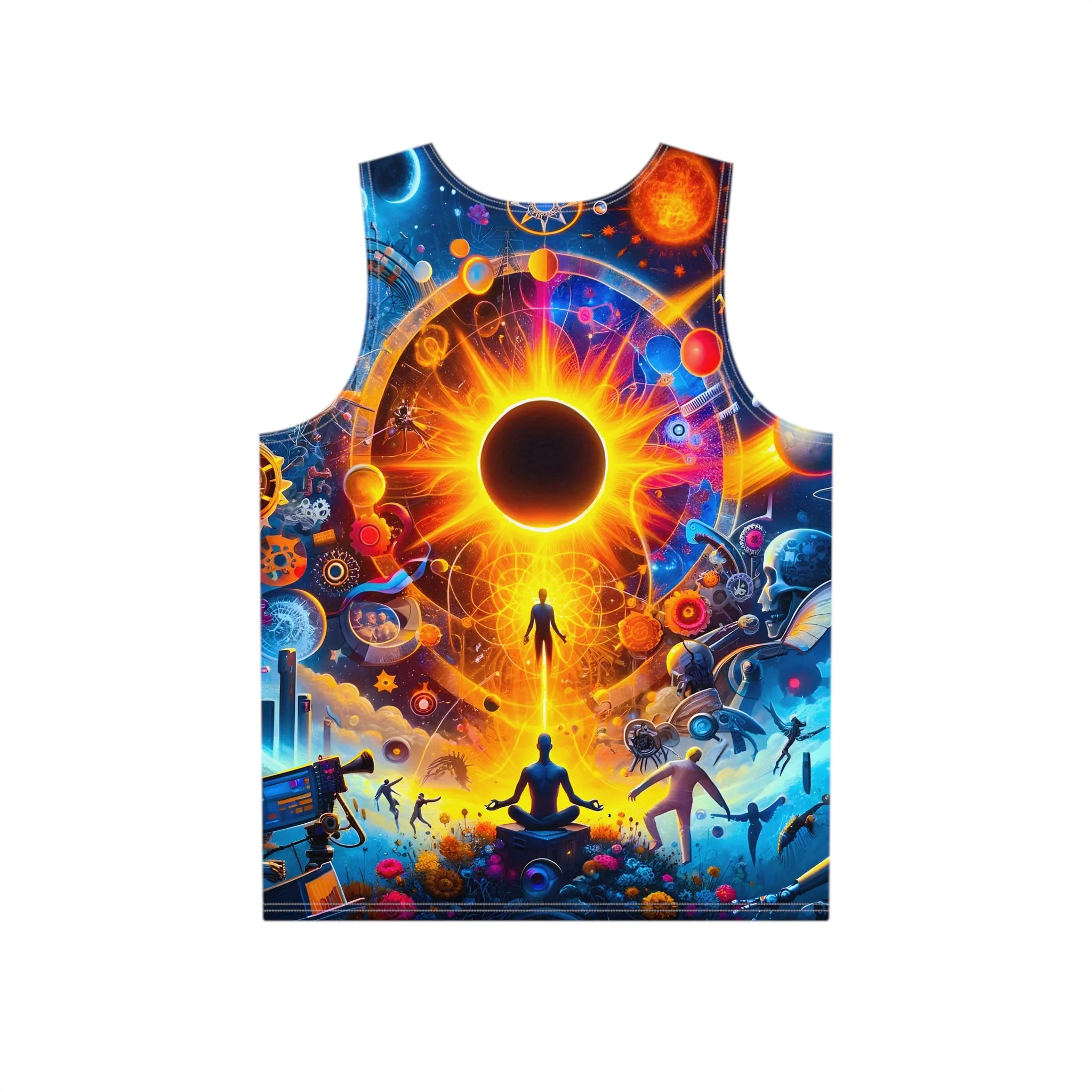 Texas Eclipse 2024 Psychedelic T-shirt Tank Top by Meta Zen - Festival Rave Street Wear