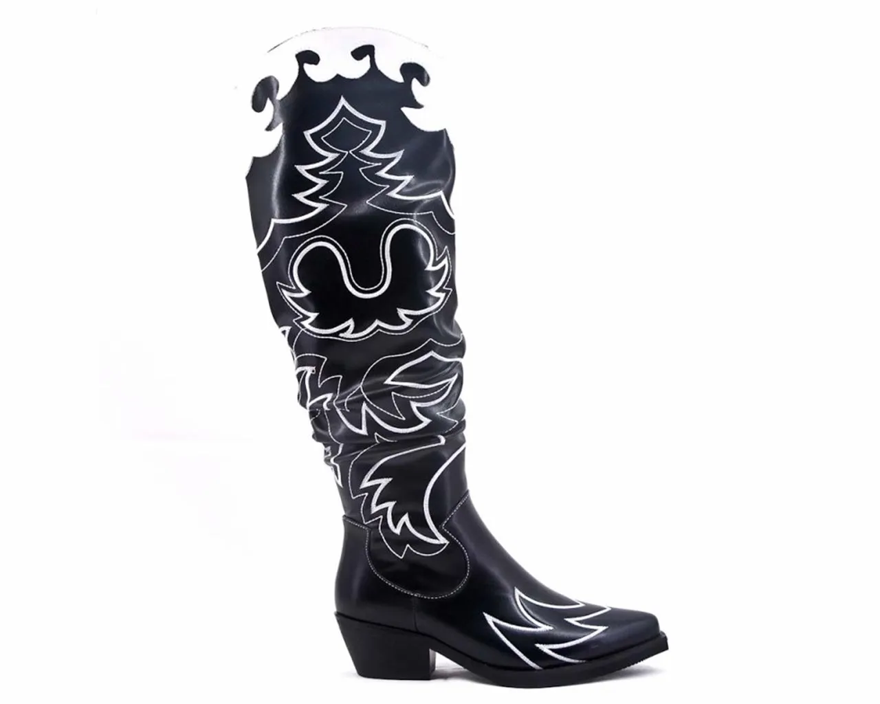 Women's B9012 Faux Leather Embroidered Cowboy Boots Black