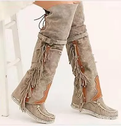 Womens Bohemia Knee-length Women Tassel Boots Ethnic Long Boots