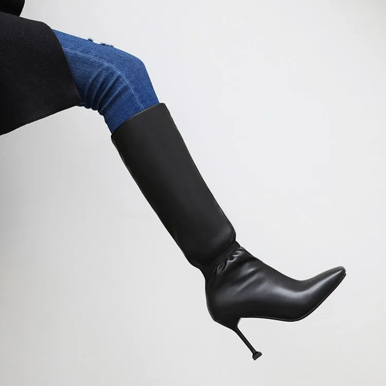 Women's Square Toe Slouch Spool Heel Stiletto Heel Knee-High Boots