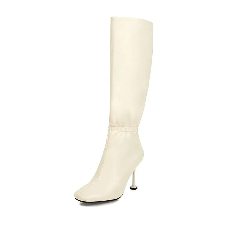 Women's Square Toe Slouch Spool Heel Stiletto Heel Knee-High Boots